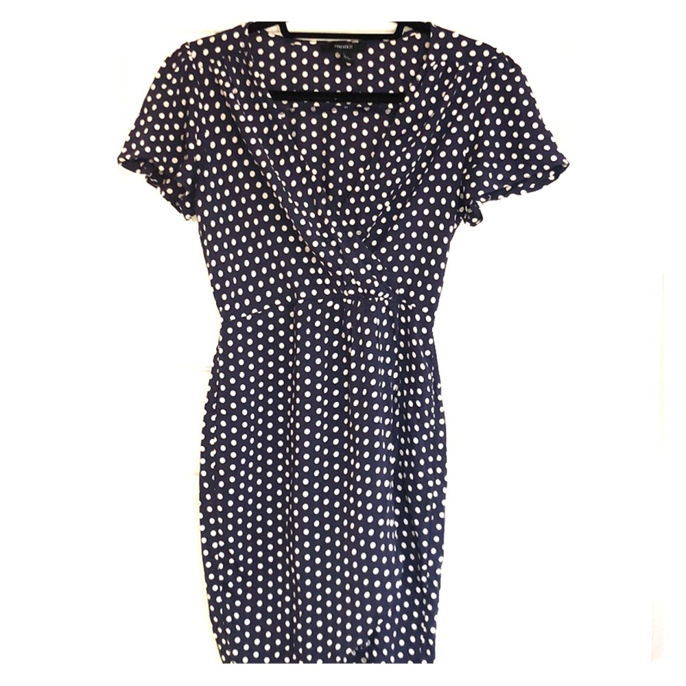 Forever 21 blue and white polka dot dress S